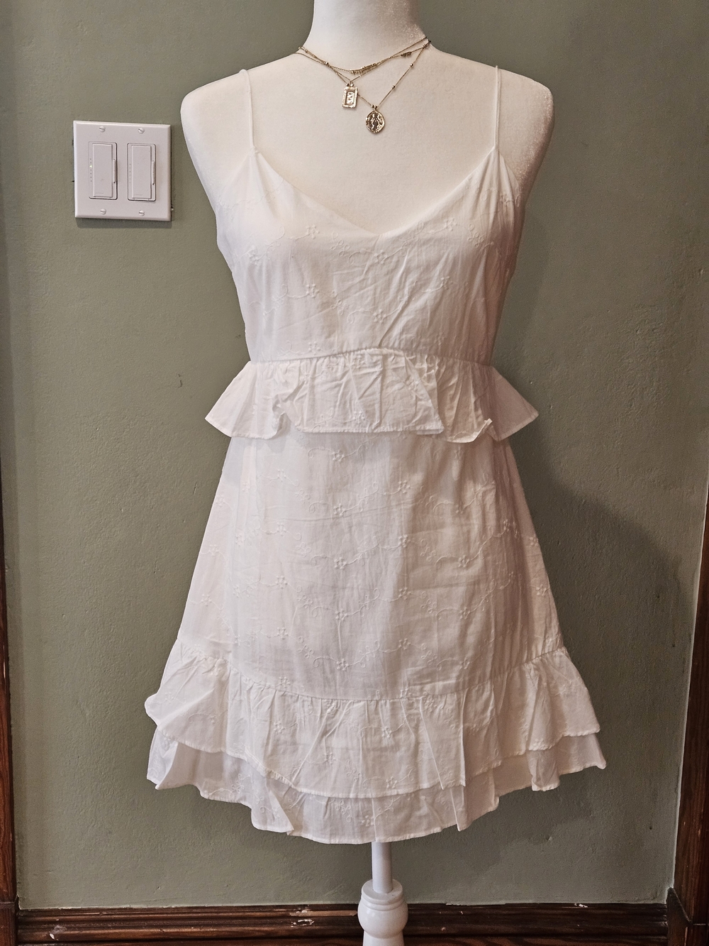 Trixxi White Ruffle Tiered Mini Dress